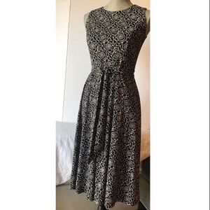 Black and white floral dress with belt